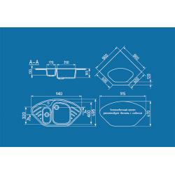 ULGRAN U-105 Угловая двухсекционная мойка с отверстием под смеситель