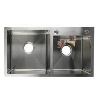 Мойка кухонная AFLORN AF97843-D, врезная, двойная, S=3,0 и 0,8 мм, 78х43х22 см, сифон, сатин 